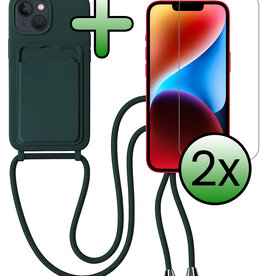 BASEY. BASEY. iPhone 14 Hoesje Pashouder met Koord Met 2x Screenprotector - Donkergroen