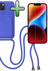 BASEY. BASEY. iPhone 14 Hoesje Pashouder met Koord Met Screenprotector - Fel Blauw