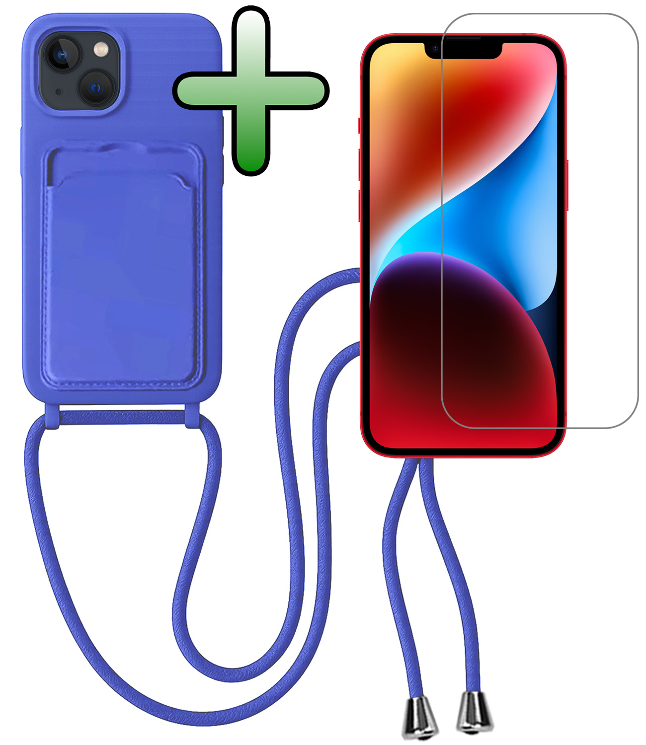 BASEY. BASEY. iPhone 14 Hoesje Pashouder met Koord Met Screenprotector - Fel Blauw