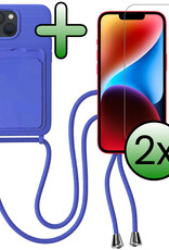 BASEY. BASEY. iPhone 14 Hoesje Pashouder met Koord Met 2x Screenprotector - Fel Blauw