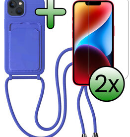 BASEY. BASEY. iPhone 14 Hoesje Pashouder met Koord Met 2x Screenprotector - Fel Blauw