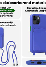 BASEY. BASEY. iPhone 14 Hoesje Pashouder met Koord Met 2x Screenprotector - Fel Blauw