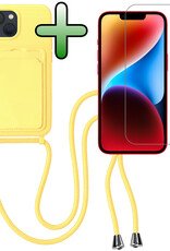 BASEY. BASEY. iPhone 14 Hoesje Pashouder met Koord Met Screenprotector - Geel