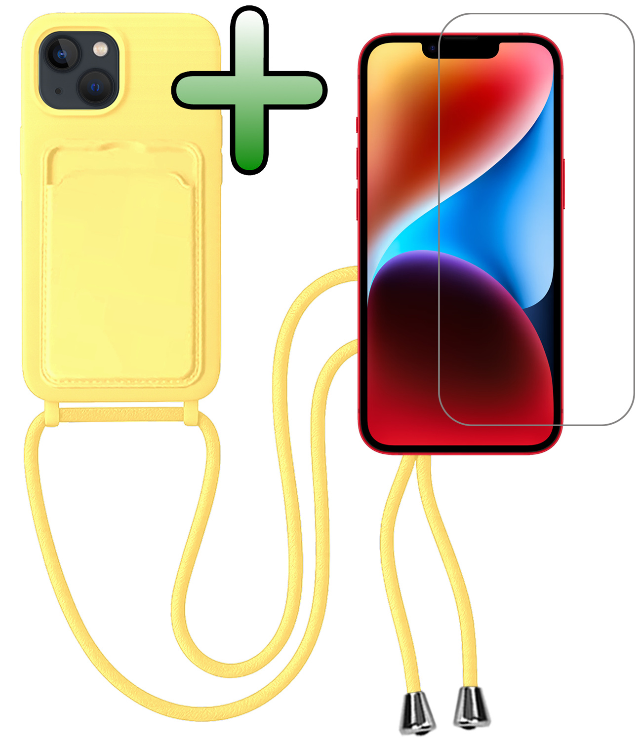 BASEY. BASEY. iPhone 14 Hoesje Pashouder met Koord Met Screenprotector - Geel