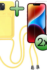 BASEY. BASEY. iPhone 14 Hoesje Pashouder met Koord Met 2x Screenprotector - Geel