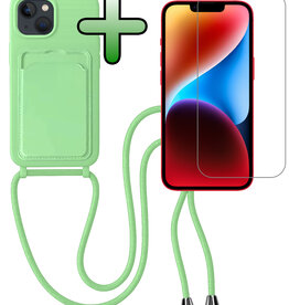 BASEY. BASEY. iPhone 14 Hoesje Pashouder met Koord Met Screenprotector - Groen