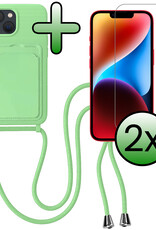 BASEY. BASEY. iPhone 14 Hoesje Pashouder met Koord Met 2x Screenprotector - Groen