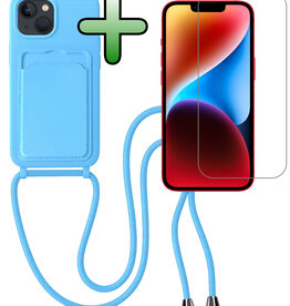 BASEY. BASEY. iPhone 14 Hoesje Pashouder met Koord Met Screenprotector - Lichtblauw
