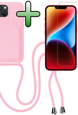 BASEY. BASEY. iPhone 14 Hoesje Pashouder met Koord Met Screenprotector - Lichtroze
