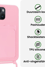 BASEY. BASEY. iPhone 14 Hoesje Pashouder met Koord Met Screenprotector - Lichtroze