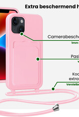 BASEY. BASEY. iPhone 14 Hoesje Pashouder met Koord Met Screenprotector - Lichtroze