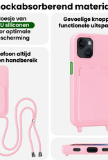 BASEY. BASEY. iPhone 14 Hoesje Pashouder met Koord Met Screenprotector - Lichtroze