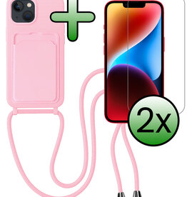 BASEY. BASEY. iPhone 14 Hoesje Pashouder met Koord Met 2x Screenprotector - Lichtroze
