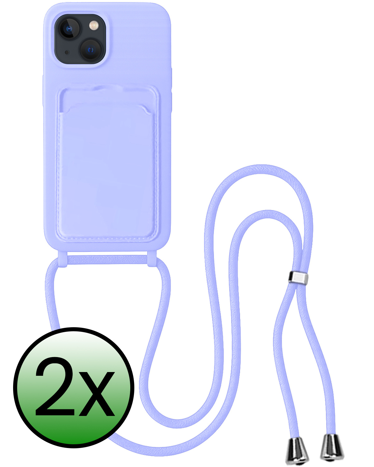 BASEY. BASEY. iPhone 14 Hoesje Pashouder met Koord - Lila - 2 PACK