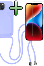 BASEY. BASEY. iPhone 14 Hoesje Pashouder met Koord Met Screenprotector - Lila