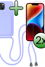 BASEY. BASEY. iPhone 14 Hoesje Pashouder met Koord Met 2x Screenprotector - Lila