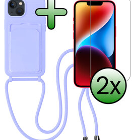 BASEY. BASEY. iPhone 14 Hoesje Pashouder met Koord Met 2x Screenprotector - Lila
