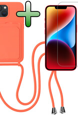 BASEY. BASEY. iPhone 14 Hoesje Pashouder met Koord Met Screenprotector - Papaya