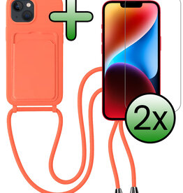 BASEY. BASEY. iPhone 14 Hoesje Pashouder met Koord Met 2x Screenprotector - Papaya