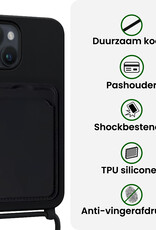 BASEY. BASEY. iPhone 14 Hoesje Pashouder met Koord Met Screenprotector - Zwart