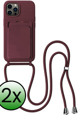 BASEY. BASEY. iPhone 14 Pro Hoesje Pashouder met Koord - Aubergine - 2 PACK
