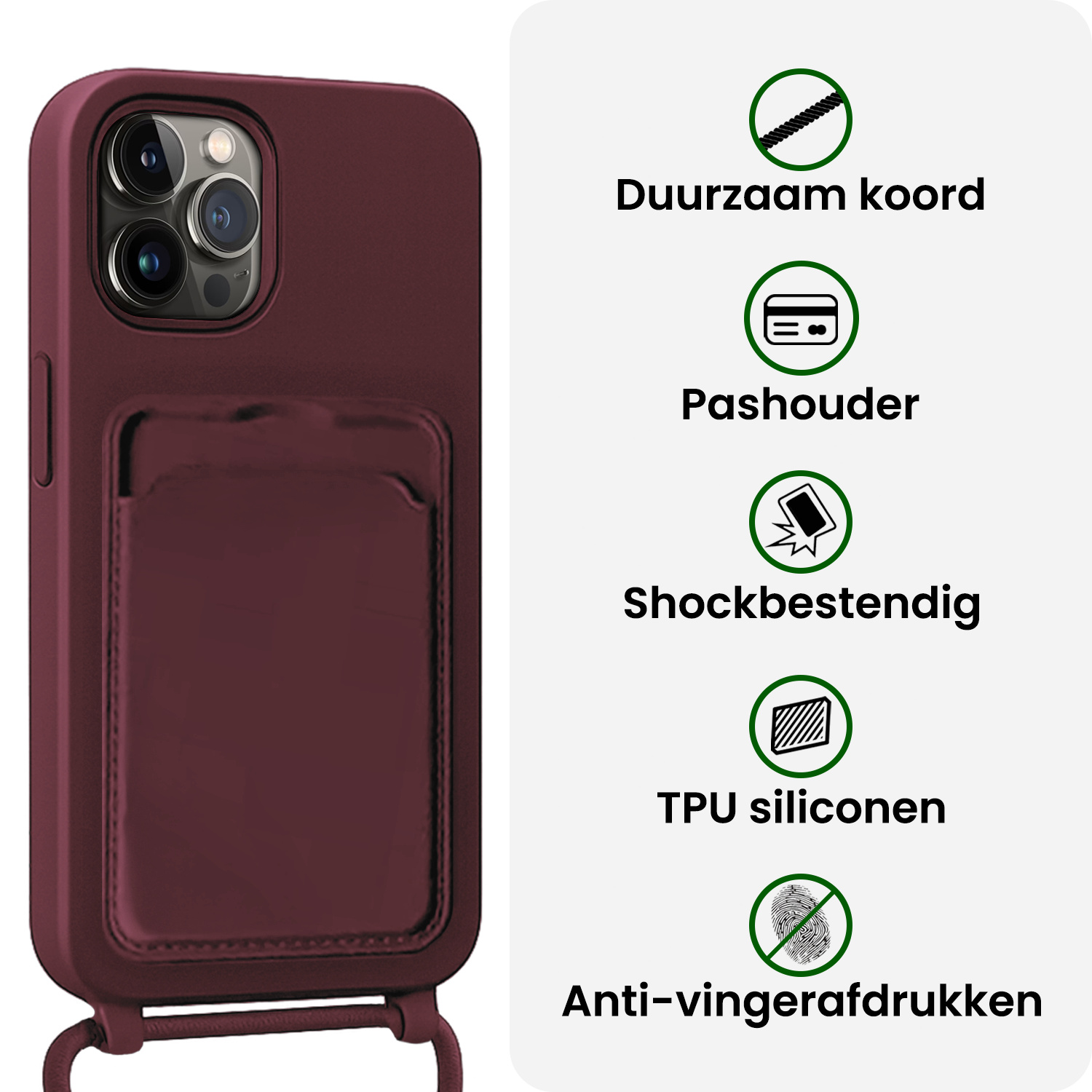 BASEY. BASEY. iPhone 14 Pro Hoesje Pashouder met Koord - Aubergine - 2 PACK