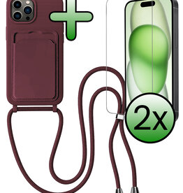BASEY. BASEY. iPhone 14 Pro Hoesje Pashouder met Koord Met 2x Screenprotector - Aubergine