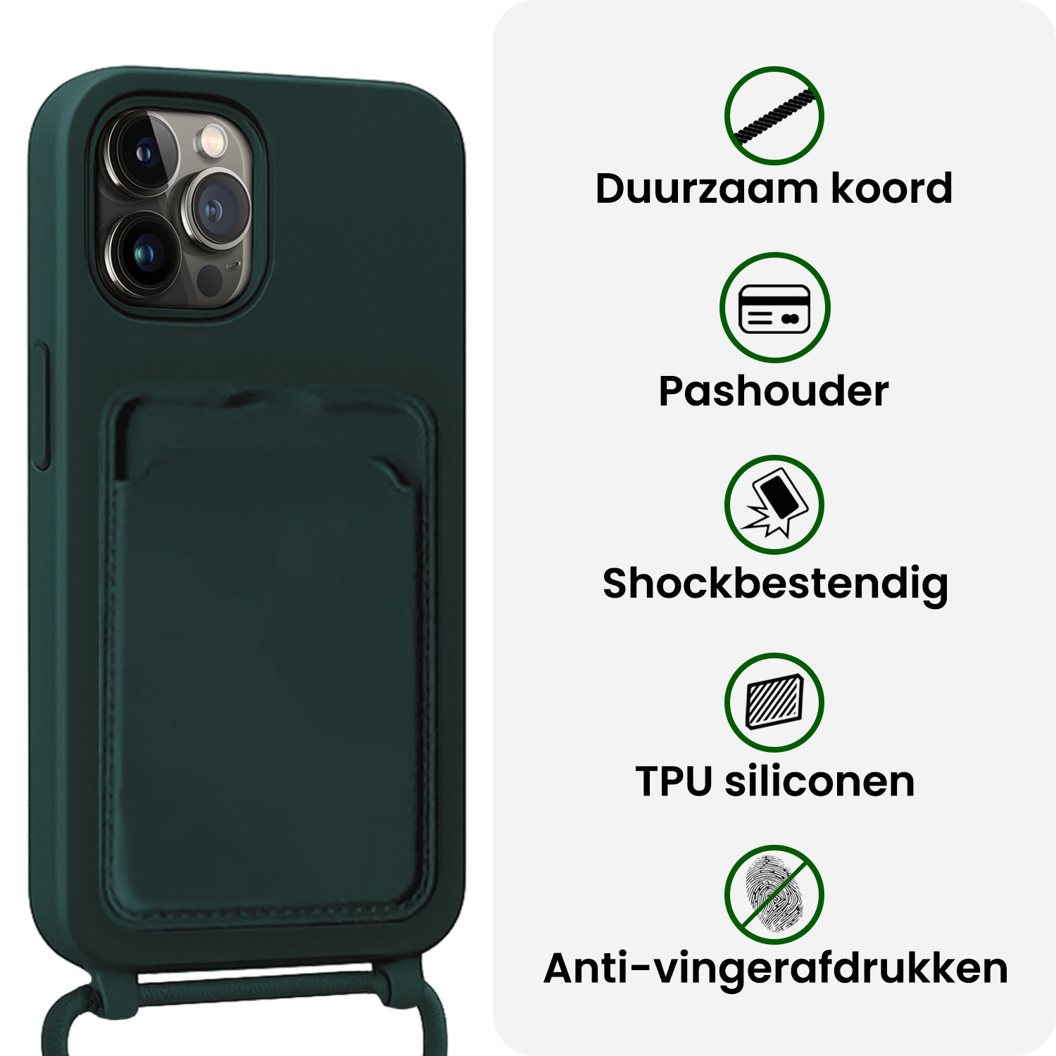 BASEY. BASEY. iPhone 14 Pro Hoesje Pashouder met Koord - Donkergroen