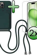 BASEY. BASEY. iPhone 14 Pro Hoesje Pashouder met Koord Met 2x Screenprotector - Donkergroen