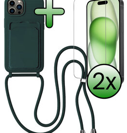 BASEY. BASEY. iPhone 14 Pro Hoesje Pashouder met Koord Met 2x Screenprotector - Donkergroen