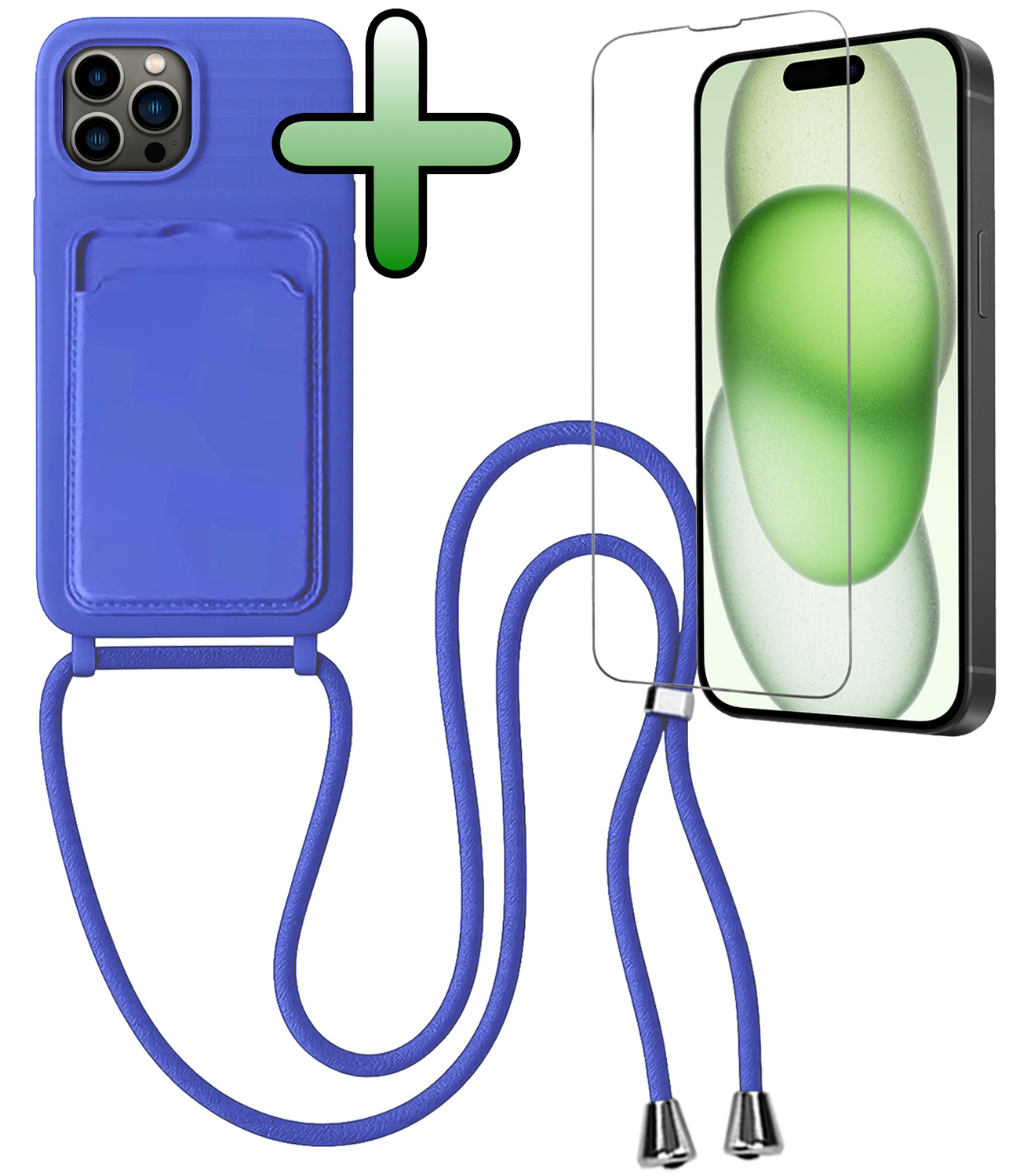 BASEY. BASEY. iPhone 14 Pro Hoesje Pashouder met Koord Met Screenprotector - Fel Blauw