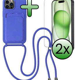 BASEY. BASEY. iPhone 14 Pro Hoesje Pashouder met Koord Met 2x Screenprotector - Fel Blauw