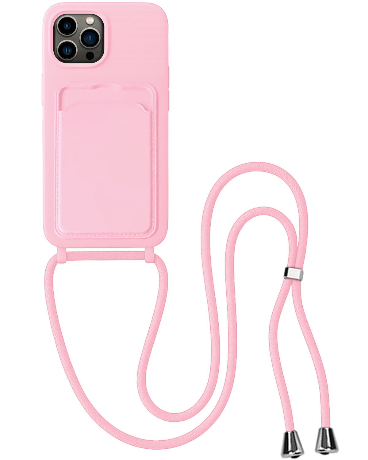 BASEY. BASEY. iPhone 14 Pro Hoesje Pashouder met Koord - Lichtroze