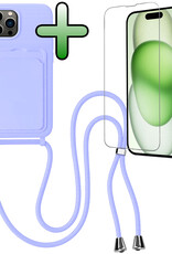 BASEY. BASEY. iPhone 14 Pro Hoesje Pashouder met Koord Met Screenprotector - Lila