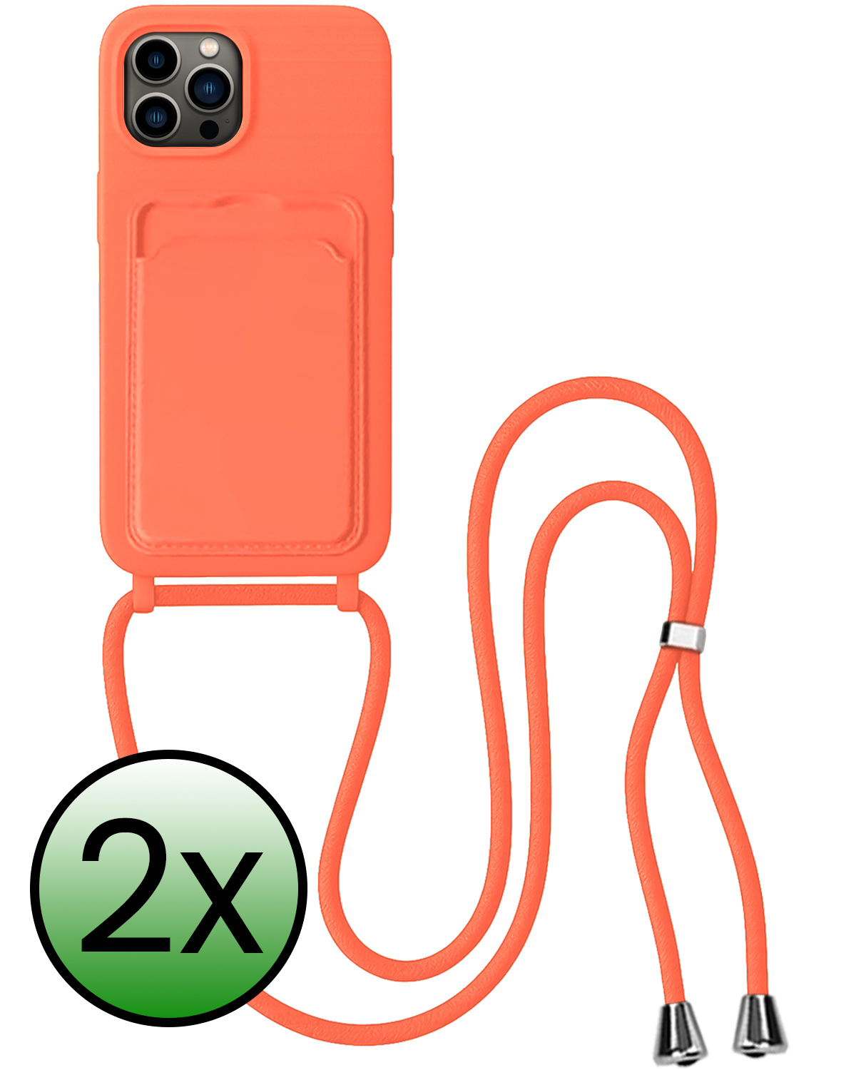 BASEY. BASEY. iPhone 14 Pro Hoesje Pashouder met Koord - Papaya - 2 PACK