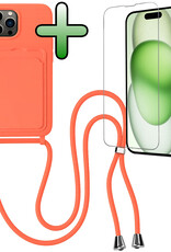 BASEY. BASEY. iPhone 14 Pro Hoesje Pashouder met Koord Met Screenprotector - Papaya