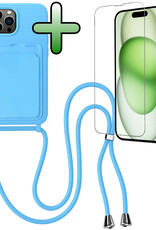 BASEY. BASEY. iPhone 14 Pro Max Hoesje Pashouder met Koord - Lichtblauw
