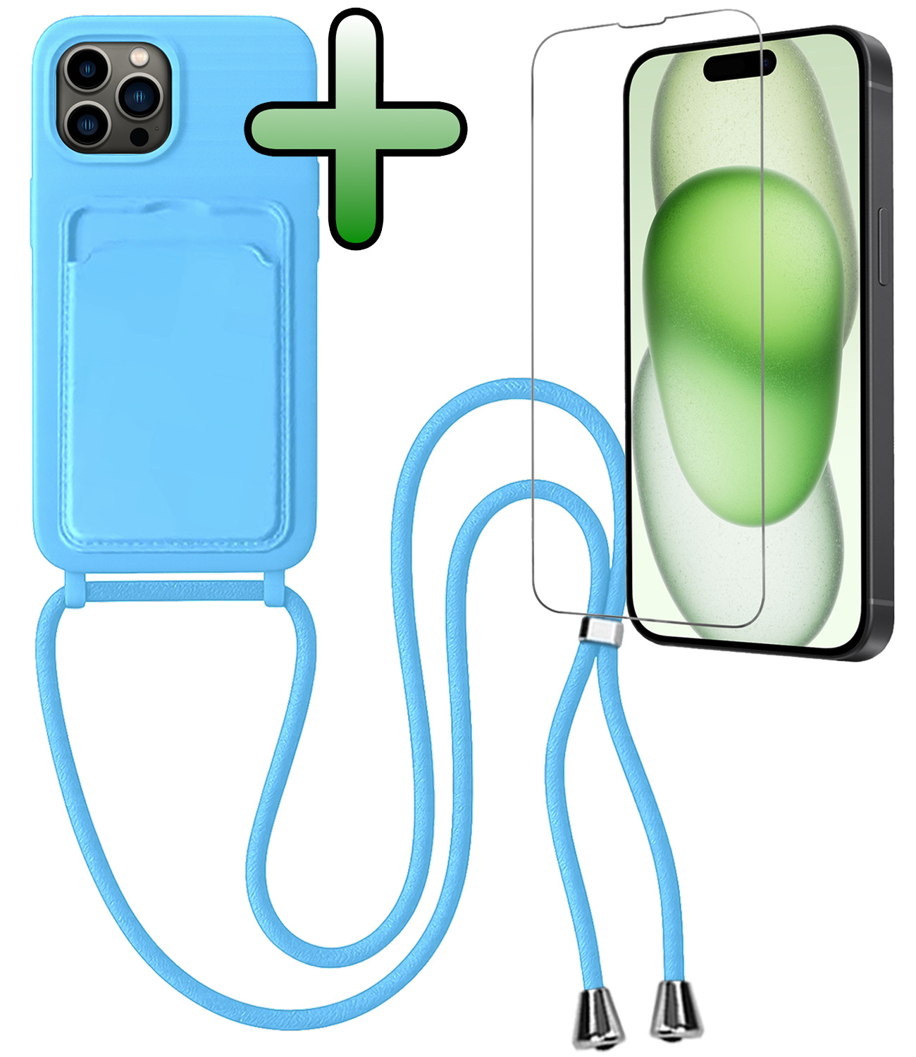 BASEY. BASEY. iPhone 14 Pro Max Hoesje Pashouder met Koord - Lichtblauw