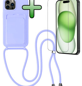 BASEY. BASEY. iPhone 14 Pro Max Hoesje Pashouder met Koord Met Screenprotector - Lila