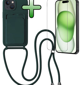 BASEY. BASEY. iPhone 15 Plus Hoesje Pashouder met Koord Met Screenprotector - Donkergroen