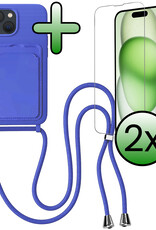 BASEY. BASEY. iPhone 15 Plus Hoesje Pashouder met Koord Met 2x Screenprotector - Fel Blauw