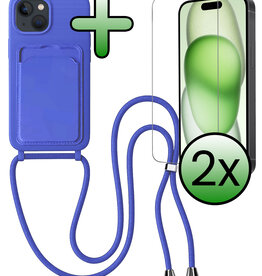 BASEY. BASEY. iPhone 15 Plus Hoesje Pashouder met Koord Met 2x Screenprotector - Fel Blauw