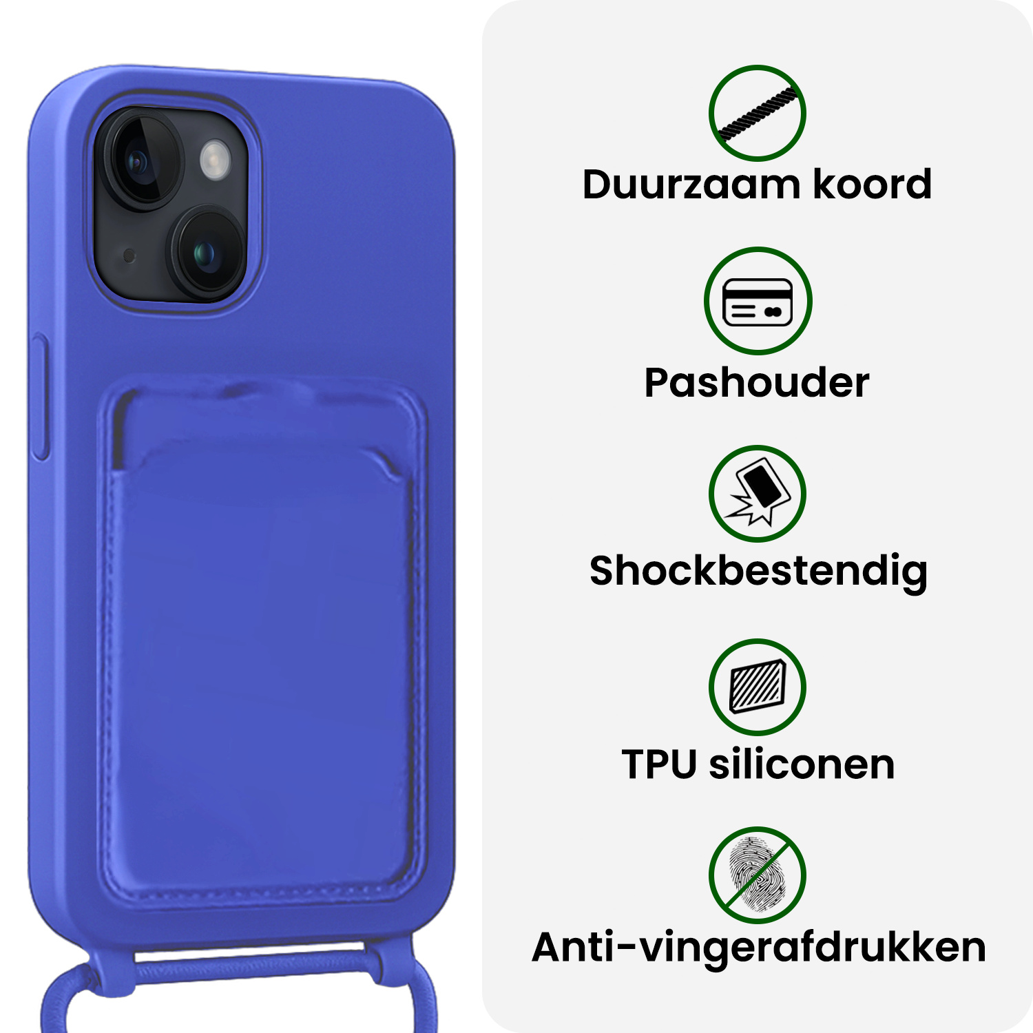BASEY. BASEY. iPhone 15 Plus Hoesje Pashouder met Koord Met 2x Screenprotector - Fel Blauw