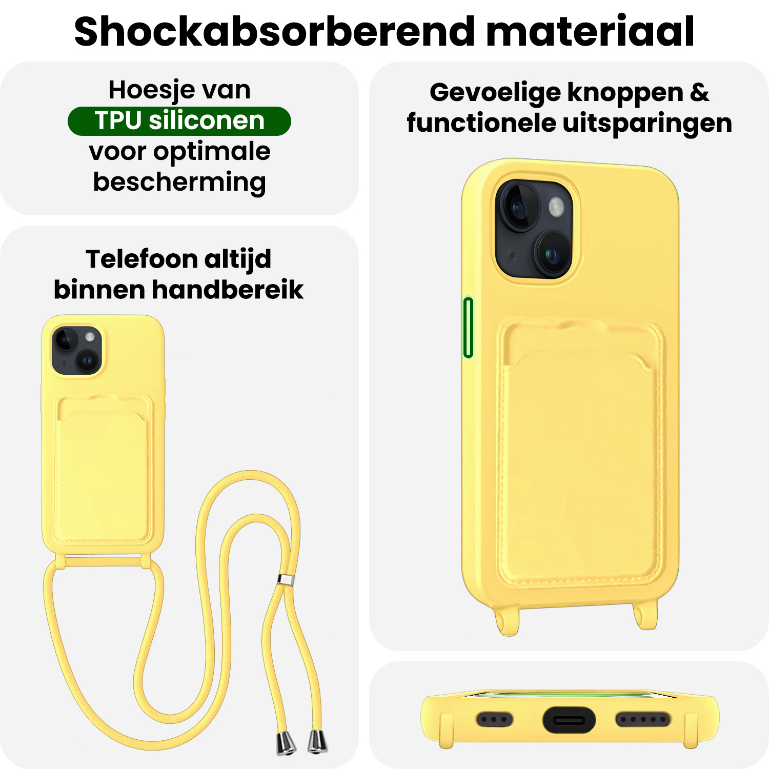 BASEY. BASEY. iPhone 15 Plus Hoesje Pashouder met Koord - Geel