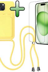 BASEY. BASEY. iPhone 15 Plus Hoesje Pashouder met Koord Met Screenprotector - Geel