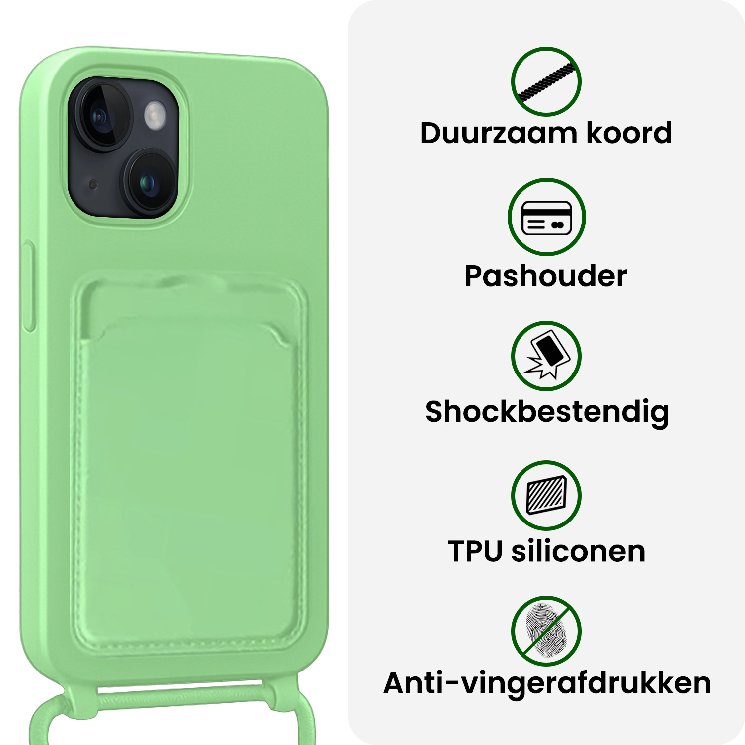 BASEY. BASEY. iPhone 15 Plus Hoesje Pashouder met Koord - Groen
