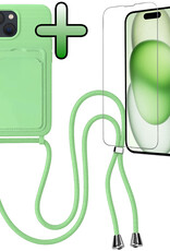 BASEY. BASEY. iPhone 15 Plus Hoesje Pashouder met Koord Met Screenprotector - Groen