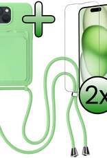 BASEY. BASEY. iPhone 15 Plus Hoesje Pashouder met Koord Met 2x Screenprotector - Groen