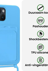BASEY. BASEY. iPhone 15 Plus Hoesje Pashouder met Koord Met 2x Screenprotector - Lichtblauw