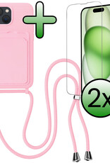 BASEY. BASEY. iPhone 15 Plus Hoesje Pashouder met Koord Met 2x Screenprotector - Lichtroze